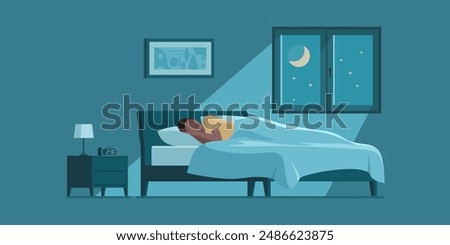 Serene woman sleeping in her bed at night, healthy lifestyle concept