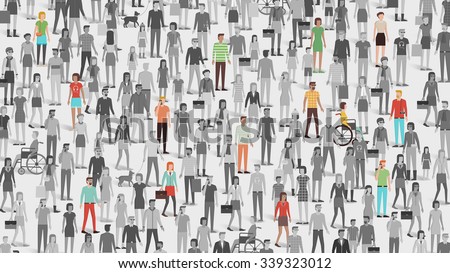 Crowd of people with few individuals highlighted, individuality and diversity concept