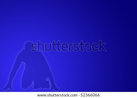 Silhouette of a man ready to start over blue background
