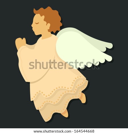 A simple illustration of a winged golden angel with his eyes closed in prayer.