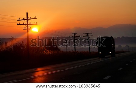 Truck in sunset light