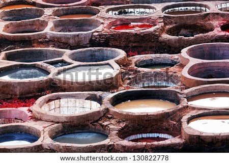 Fes leather tanneries, Morocco, Africa