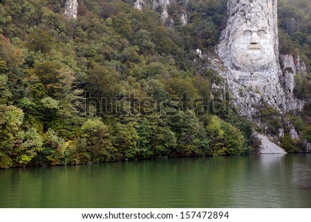 Decebal\'s head carved in rock, Iron Gates Natural Park, Romania