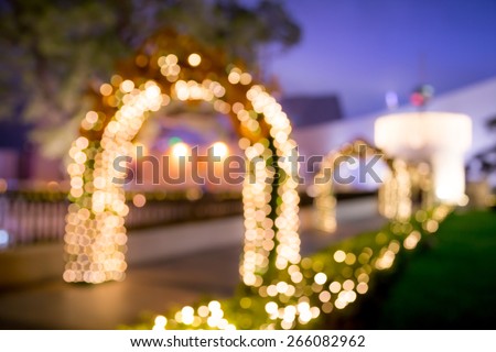 Bokeh light background of beautiful wedding garden at night / color tone tuned