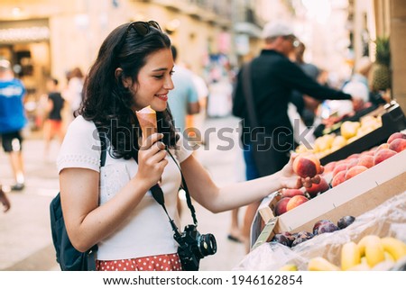 Similar – Image, Stock Photo woman walking arround the street in Bilbao city, Spain