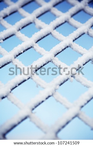 Frost covered fence, close-up