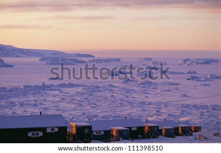 Houses on the ice field, Greenland