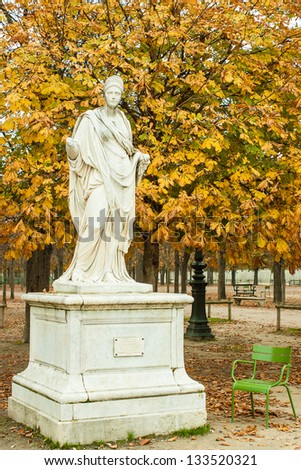 Statue in the Tuilerie Park, in autumn, Paris, France