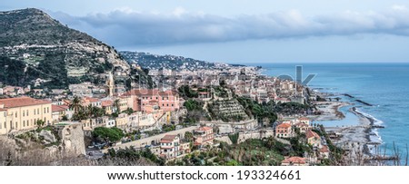 Panorama of Ventimiglia. A small Italian town near the border with France on the Italian Riviera.