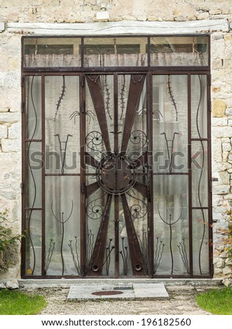 Old metal door with insect pattern in Yevre le Chatel, Loiret, France