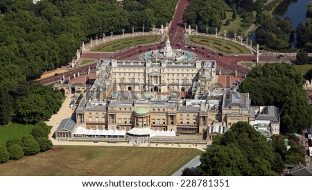 aerial view of Buckingham Palace in London, England, UK