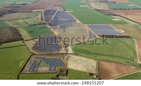 aerial view of a solar farm under construction in the UK
