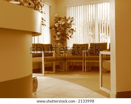shot of a waiting room in an office of a doctor. photo on sepia mode.