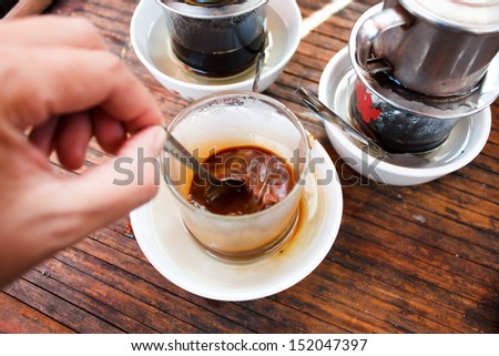 vietnamese coffee on bamboo table