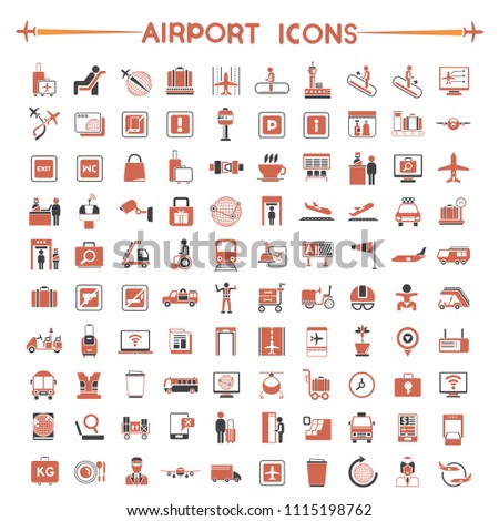 airport icons set, orange color theme