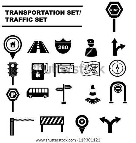 traffic signals set, transportation icon set
