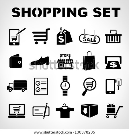 shopping icons set, e commerce set
