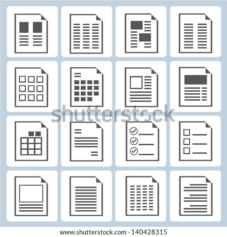 document form set, document layout icons set