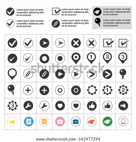 list buttons set, list icons set, web design elements