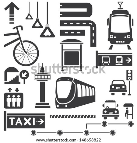 public transportation icons set, vector