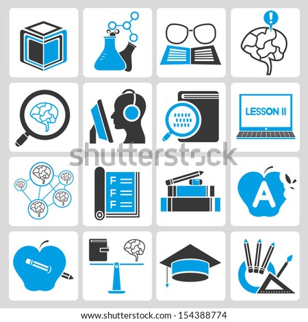 education icons set, blue theme