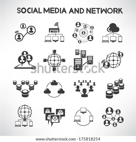 social media and network icons set, information technology