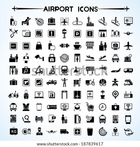 airport icon set, airport management icons, aerial transportation icons
