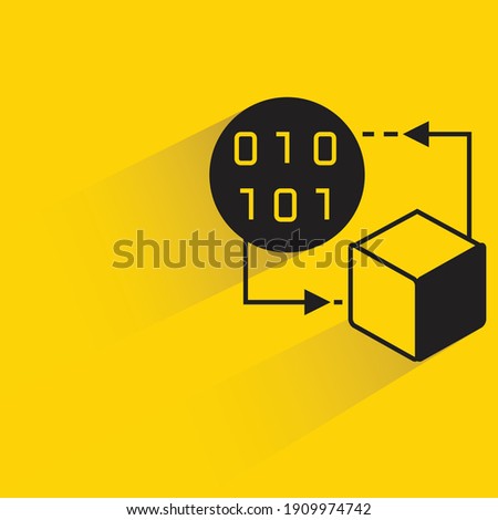 cube connecting with binary code for api concept drop shadow on yellow background