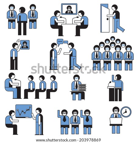 business people icons, business conference and business meeting people set
