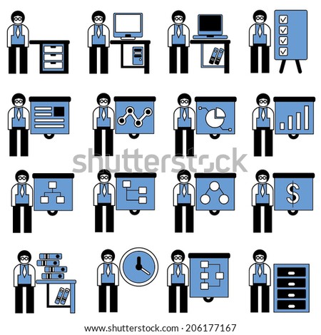 business people with slide presentation set, working people