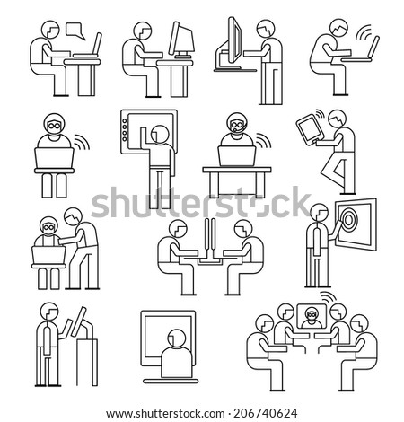 people working on computer set, business people in office place, business conference, line theme