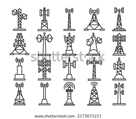 transmitter tower and radio mast icons set