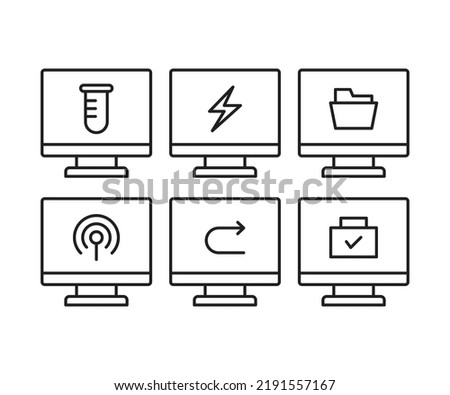 desktop computer and user interface icons set