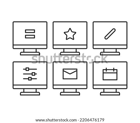 desktop computer and user interface icons set