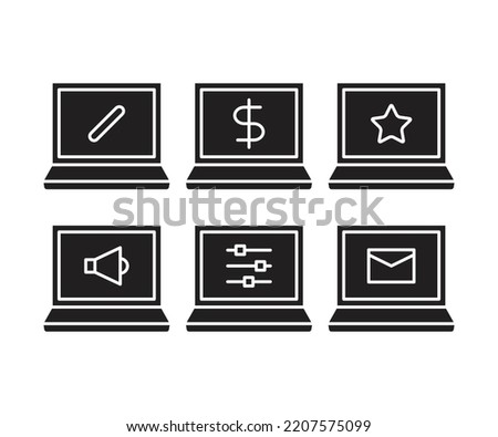 laptop computer and user interface icons set