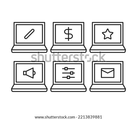 laptop computer and user interface icons set