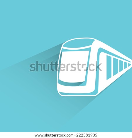 high speed train in blue background, flat and shadow design