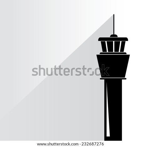 flight control tower on white background, flat and shadow theme