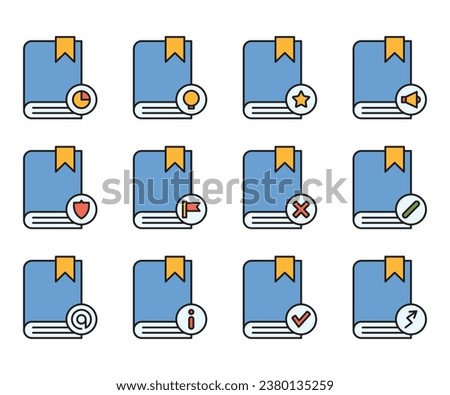 book and user interface icons set vector illustration
