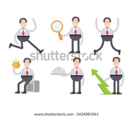 businessman character in various poses vector illustration