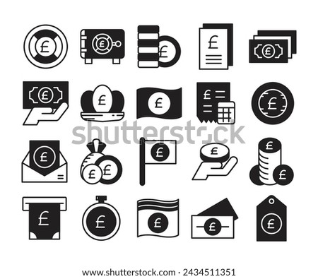 Pound currency money icons set vector illustration