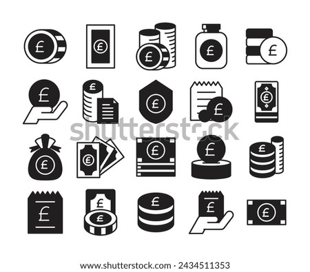 Pound currency money icons set vector illustration