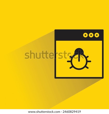 browser and malware bug icon with shadow on yellow background