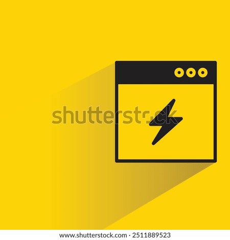 thunder bolt and browser icon with shadow on yellow background