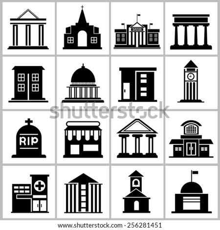 government building icons set 