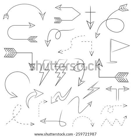 vector set of thin line arrows, hand drawn arrows set 