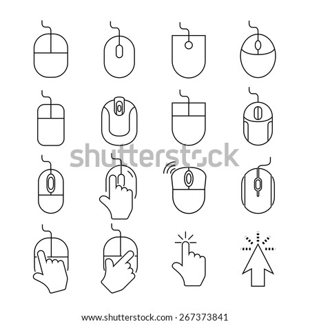 computer mouse icons set, thin line icons