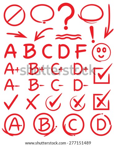 grades with circles and highlight elements, check marks, hand drawn elements, vector