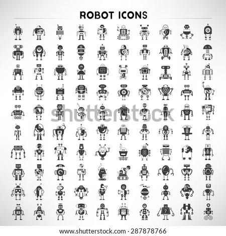 robot icons set, big set vector of cute robots