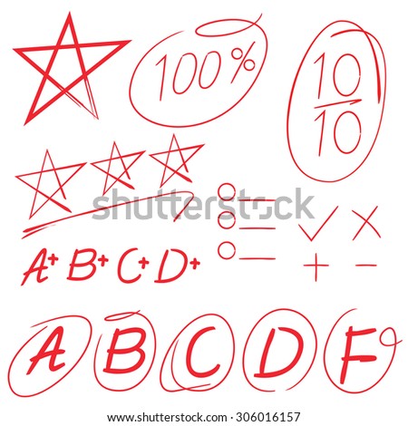 score, full marks, grade, star symbol, highlighter elements vector